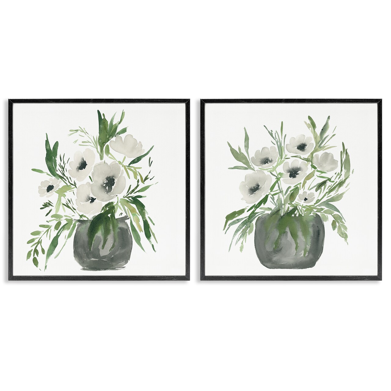 Stupell Industries White Anemone Vases 2pc Framed Giclee Set, design by Lucille Price